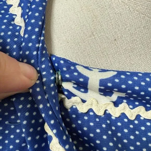 Vintage 70s House of She Ltd Zip Front Anchor Sailor Dress M - Picture 7 of 10